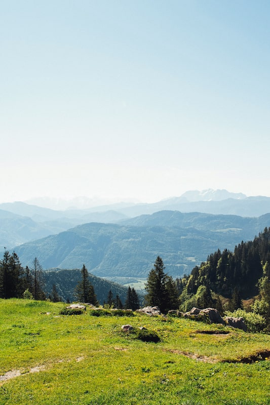 Bergpanorama mit grüner Wiese